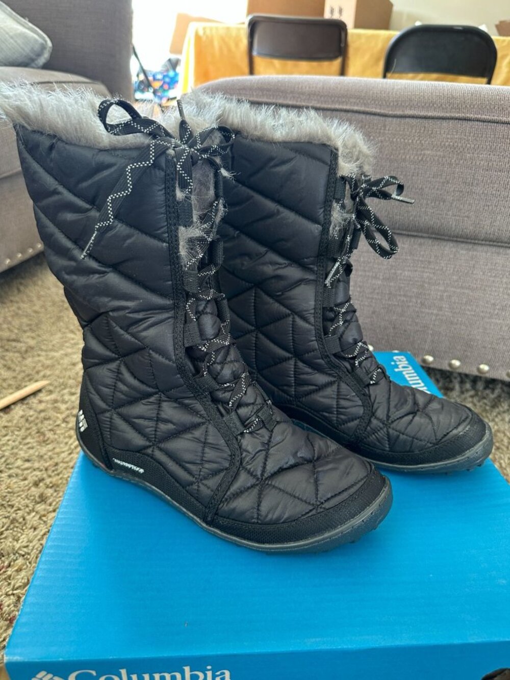 Columbia Womens Powder Summit Black Quilted Lace-Up Insulated Waterproof Boots 8